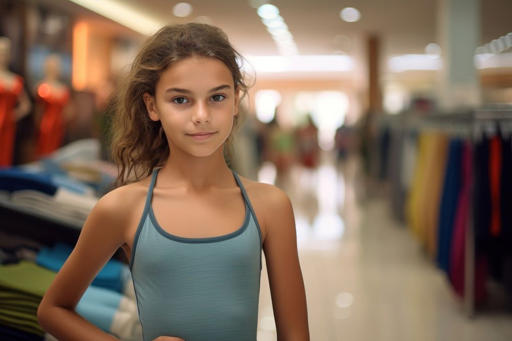 A 8 years old Cuban girl shopping in the department store during discount time photography boutique portrait.