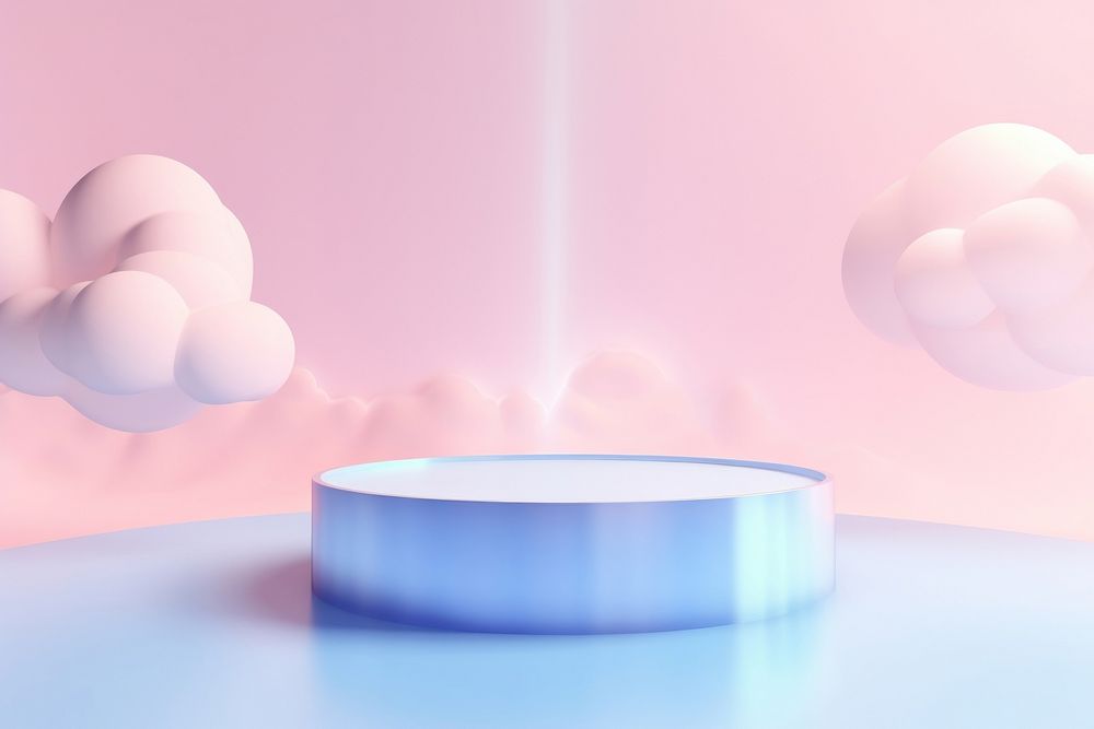 Abstract 3D room with realistic pink minimal cloud blue sky.