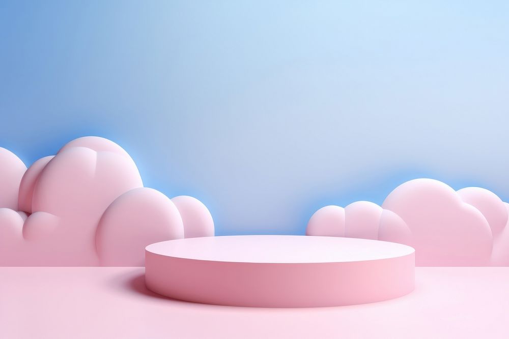 Abstract 3D room with realistic pink minimal nature cloud blue.