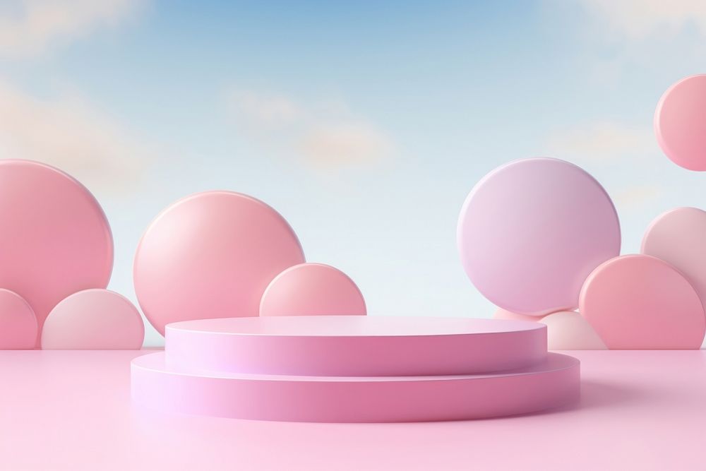 Abstract 3D room with realistic pink minimal balloon cloud blue.