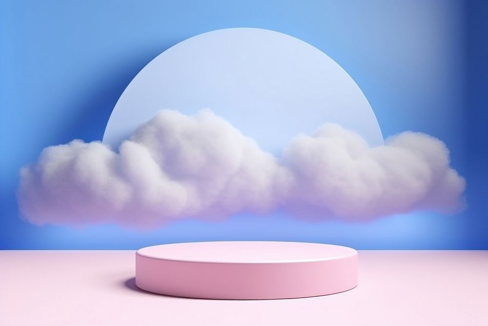 Abstract 3D room with realistic pink minimal nature cloud blue.