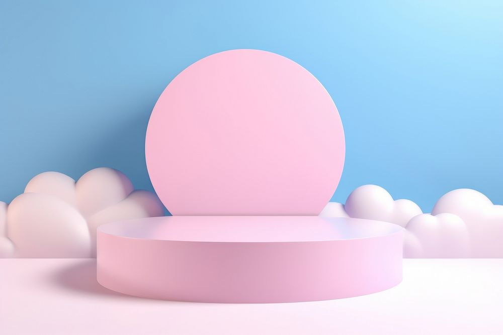 Abstract 3D room with realistic pink minimal cloud blue decoration.