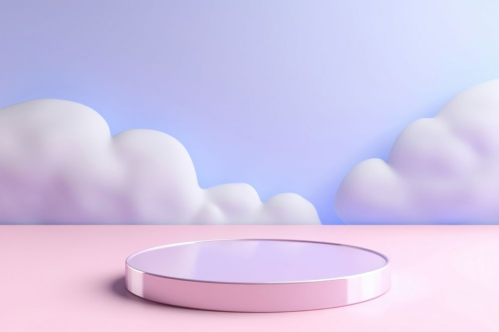 Abstract 3D room with realistic pink minimal cloud blue porcelain.