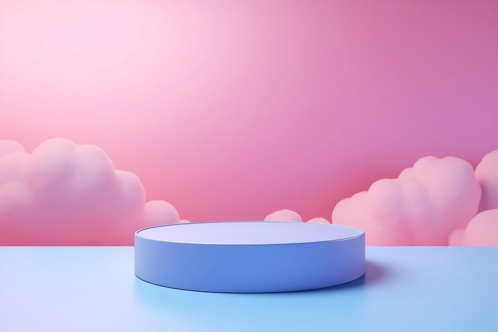 Abstract 3D room with realistic pink minimal cloud blue tranquility.