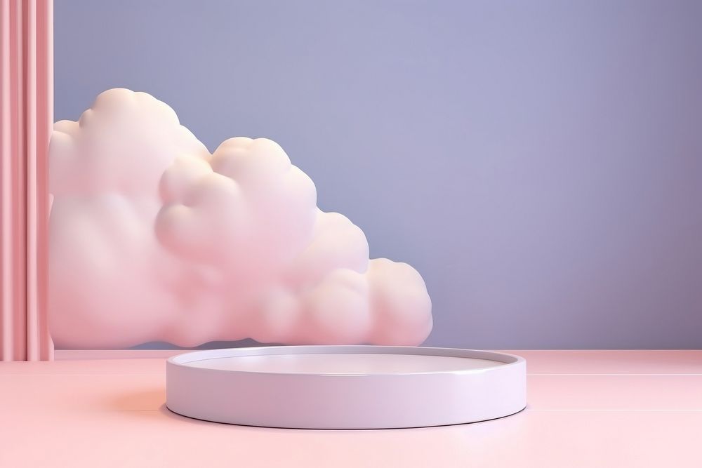 Abstract 3D room with realistic pink minimal cloud sky outdoors.