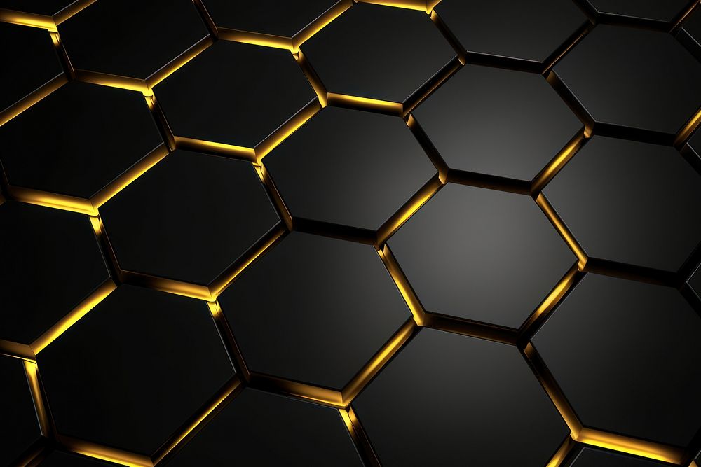 Monochrome neon light hexagon pattern honeycomb black backgrounds.