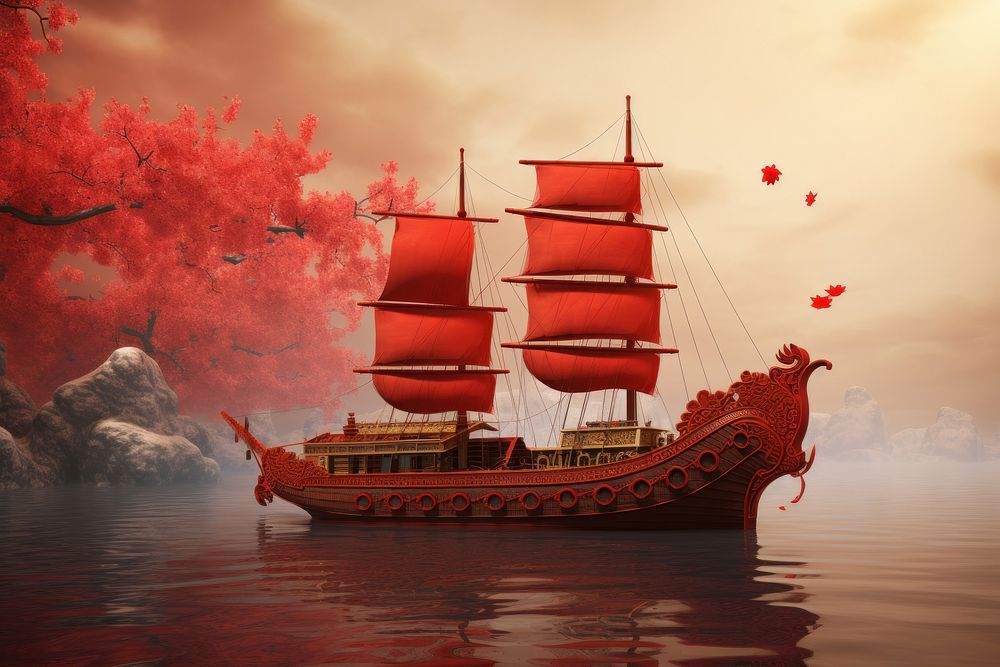 Chinese New Year style of merchant boat sailboat outdoors vehicle.