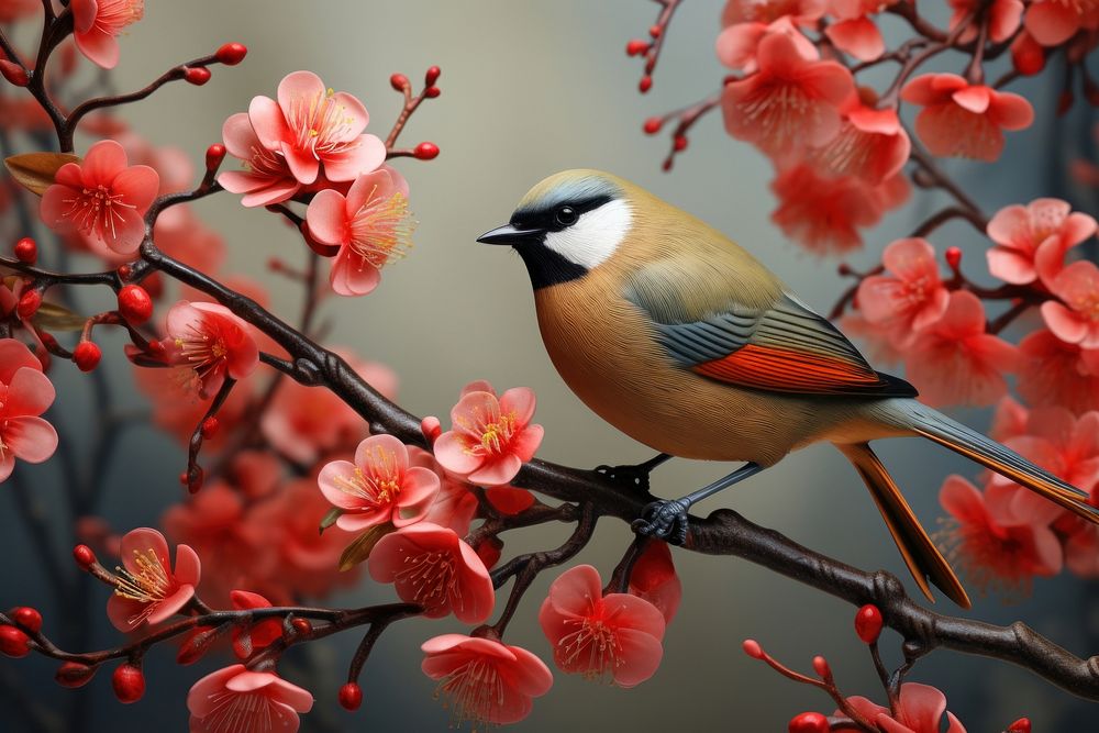 Chinese New Year style of bird with flower outdoors blossom nature.