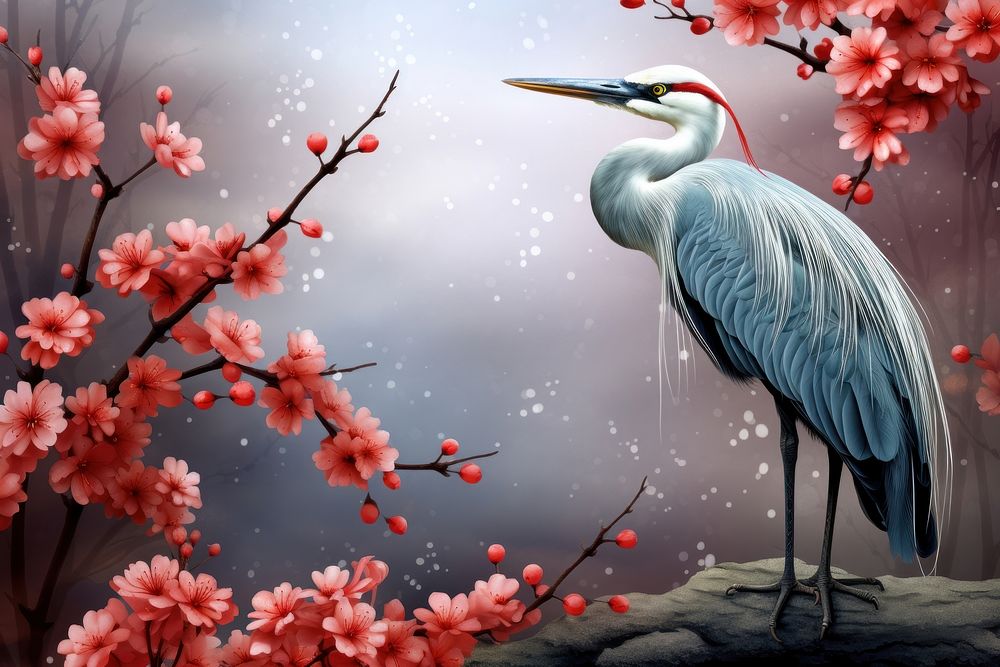 Chinese New Year style of heron outdoors animal flower.