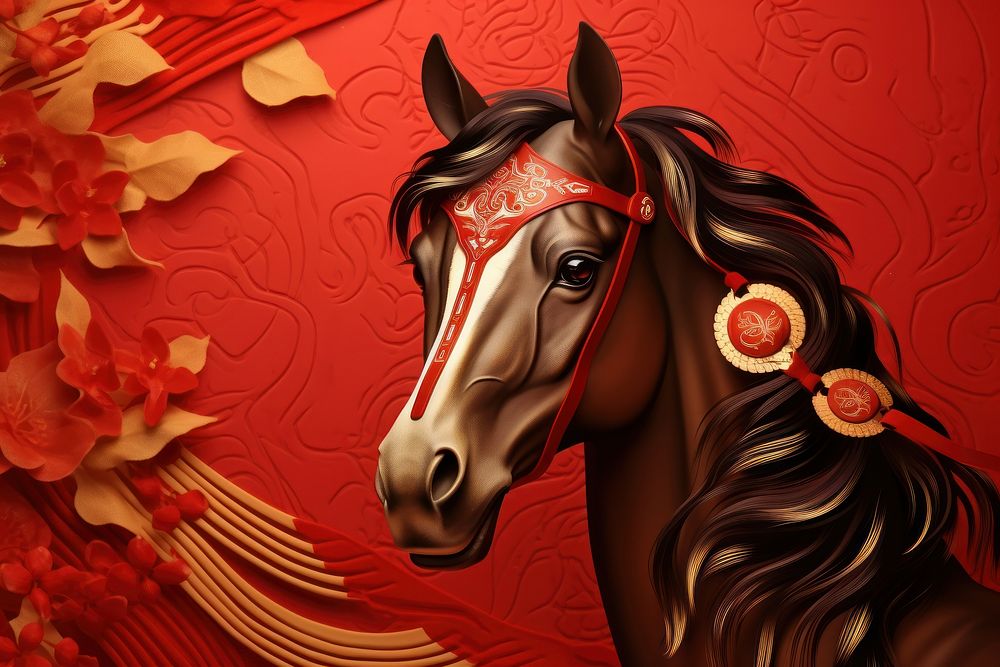 Chinese New Year style of horse animal mammal red.
