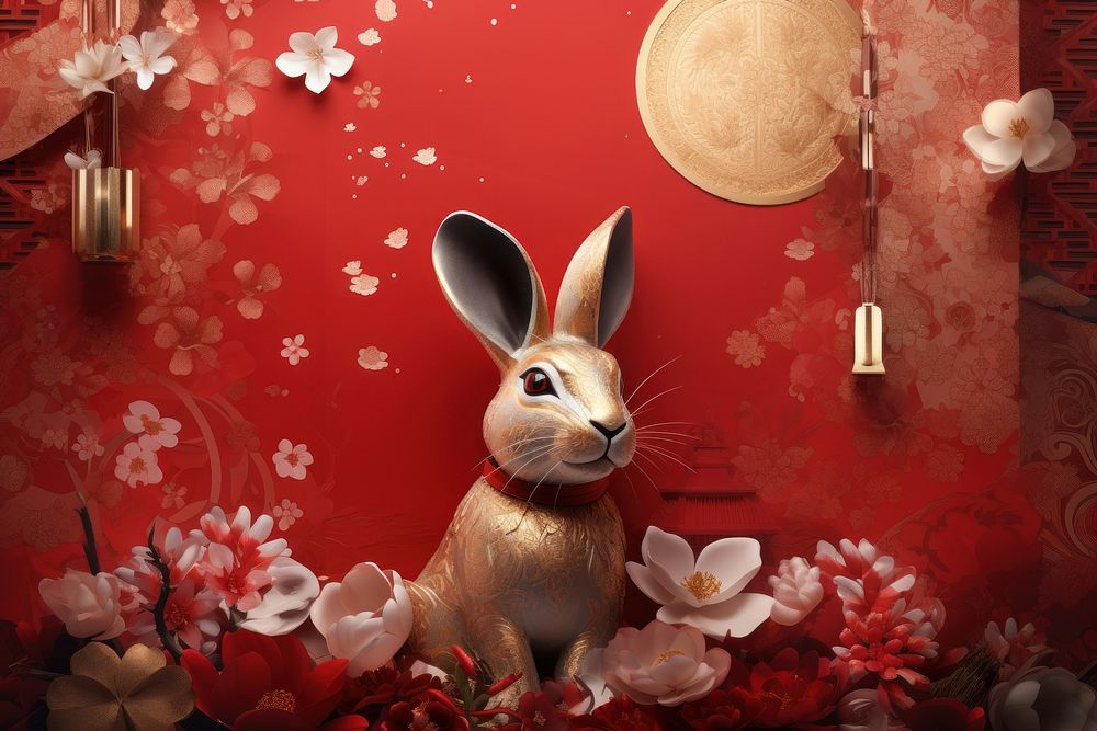 Chinese New Year style of rabbit animal mammal plant.