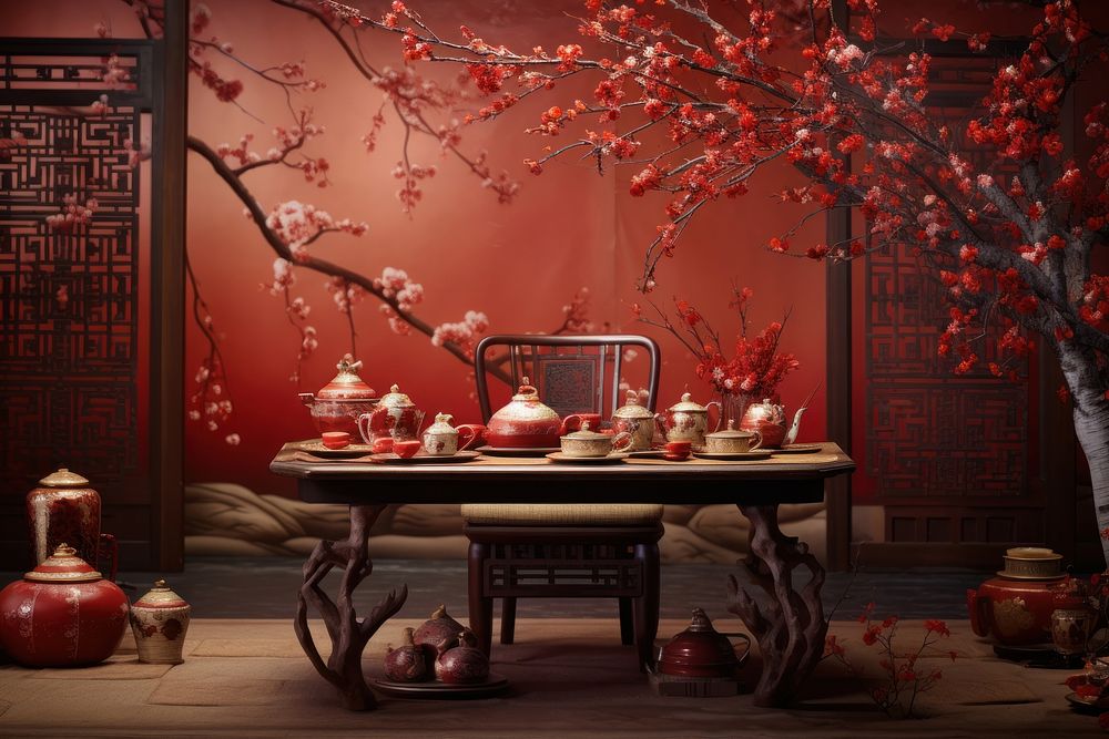 Chinese New Year style of tea party architecture table chair.