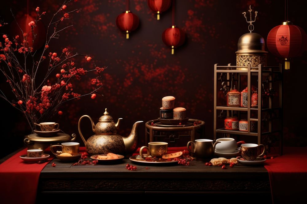 Chinese New Year style of tea party teapot red chinese new year.