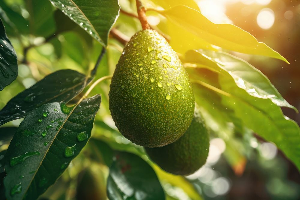 Avocado tree on a rainy day sunlight plant fruit. AI generated Image by rawpixel.