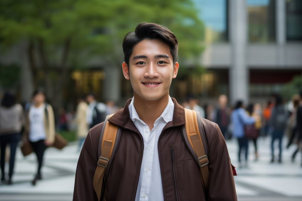 Thai men student standing adult smile.