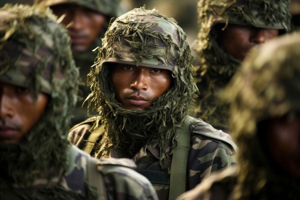 Thai military men in camouflage suit soldier adult troop.