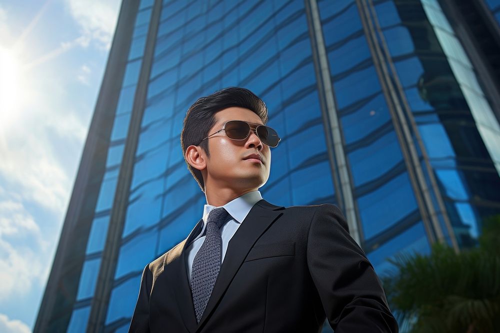 Thai businessman building architecture sunglasses.