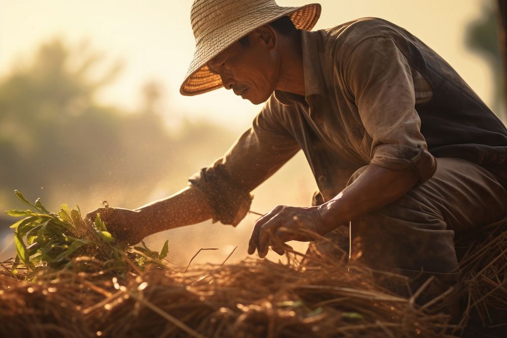 Thai farmer men working gardening sunlight outdoors.