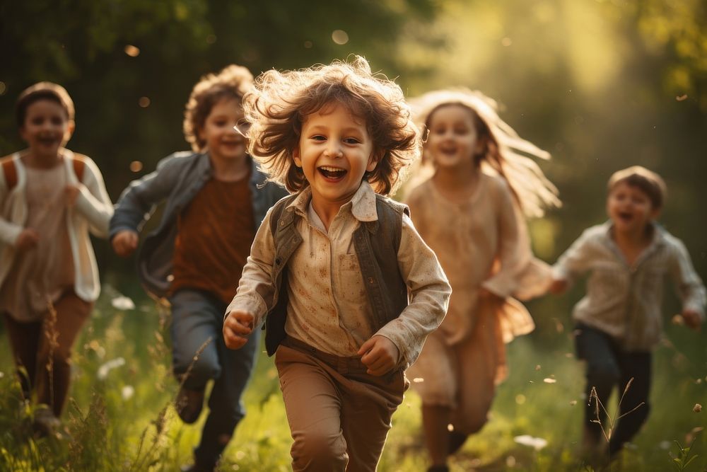 Group of kid playing in a park child togetherness celebration. AI generated Image by rawpixel.