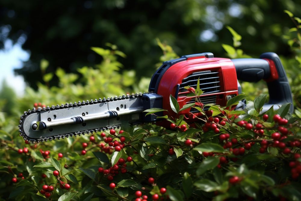 Hedge trimmer on bushes plant tool equipment. AI generated Image by rawpixel.