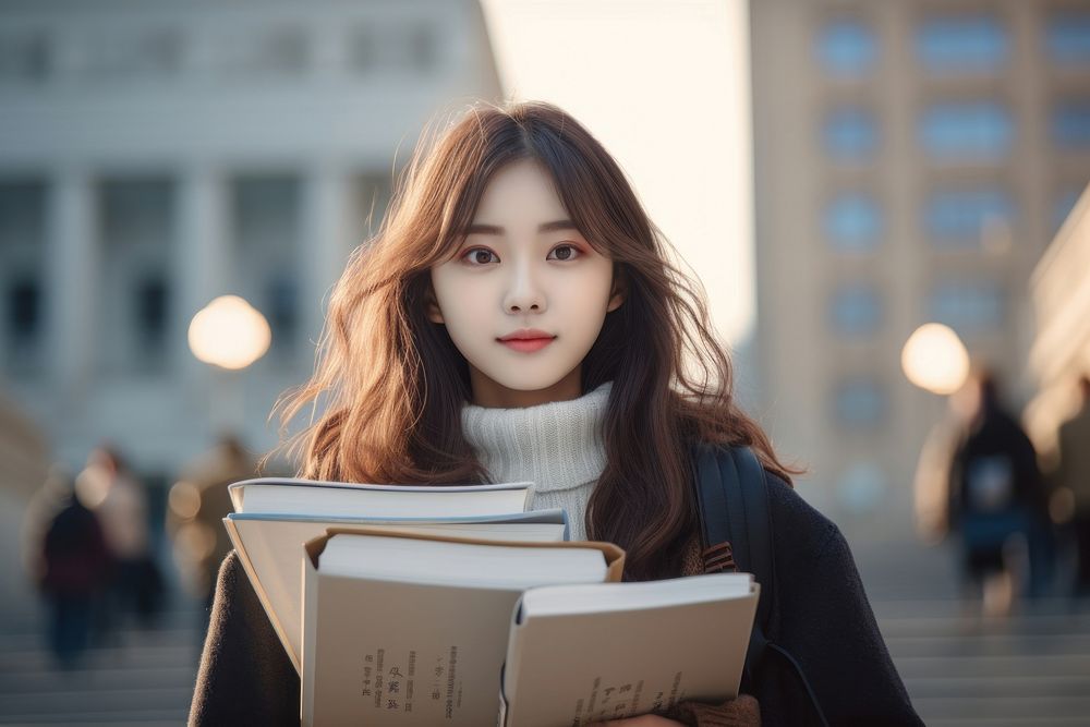 Korean girl holding books university education adult. AI generated Image by rawpixel.