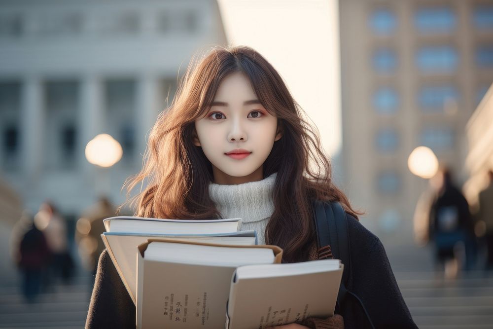 Korean girl holding books university | Premium Photo - rawpixel