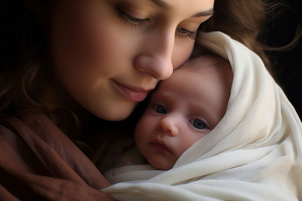 Mother holding her babyborn child portrait newborn blanket.