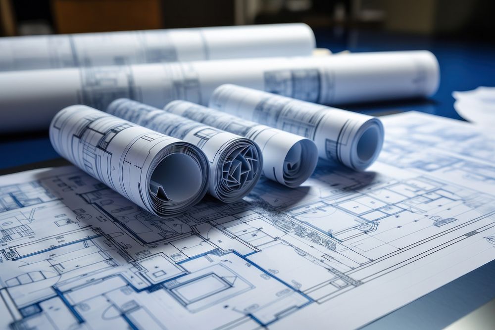 Roll architecture blueprints paper diagram technology industry. AI generated Image by rawpixel.