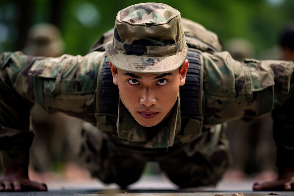 Thai military doing push up sports determination protection.