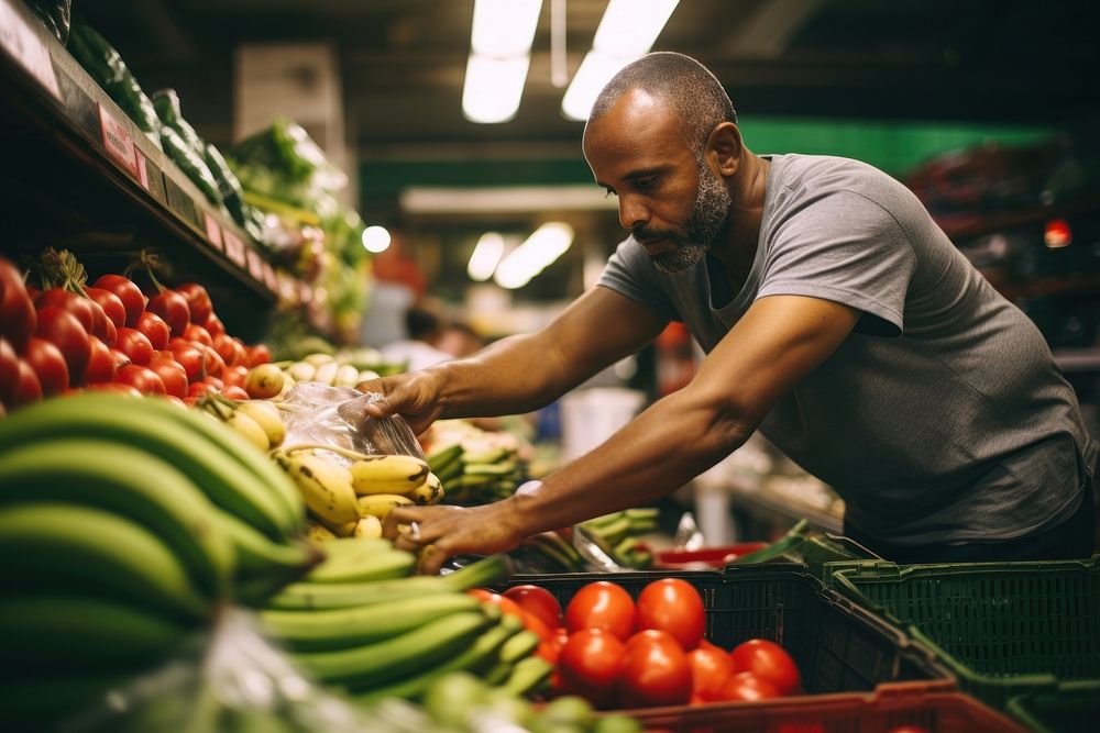 Cuban man is choosing healthy foods in supermarkets shopping adult concentration.