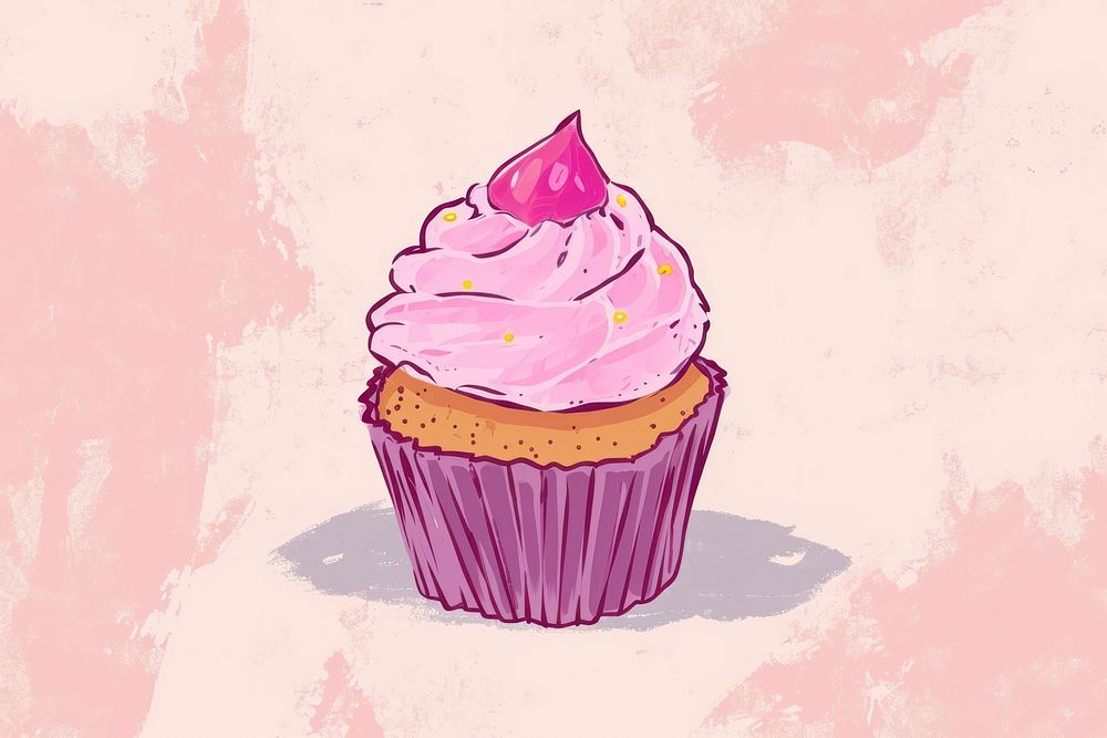 Cute cupcake illustration dessert icing cream.