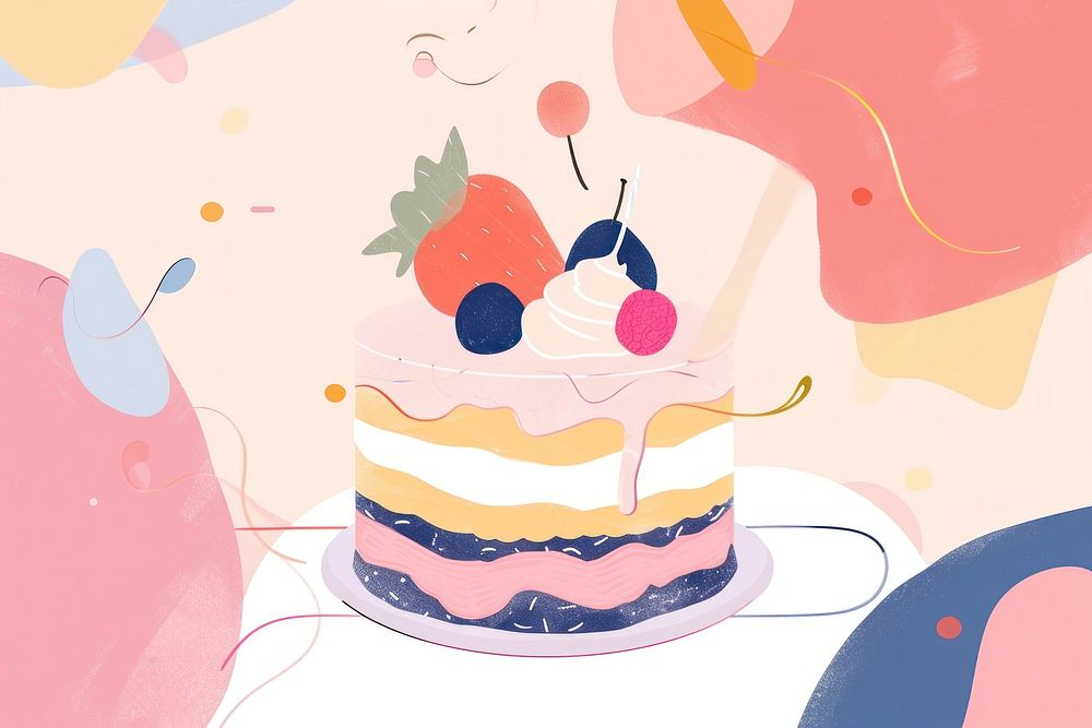 Cute cake illustration dessert food celebration.