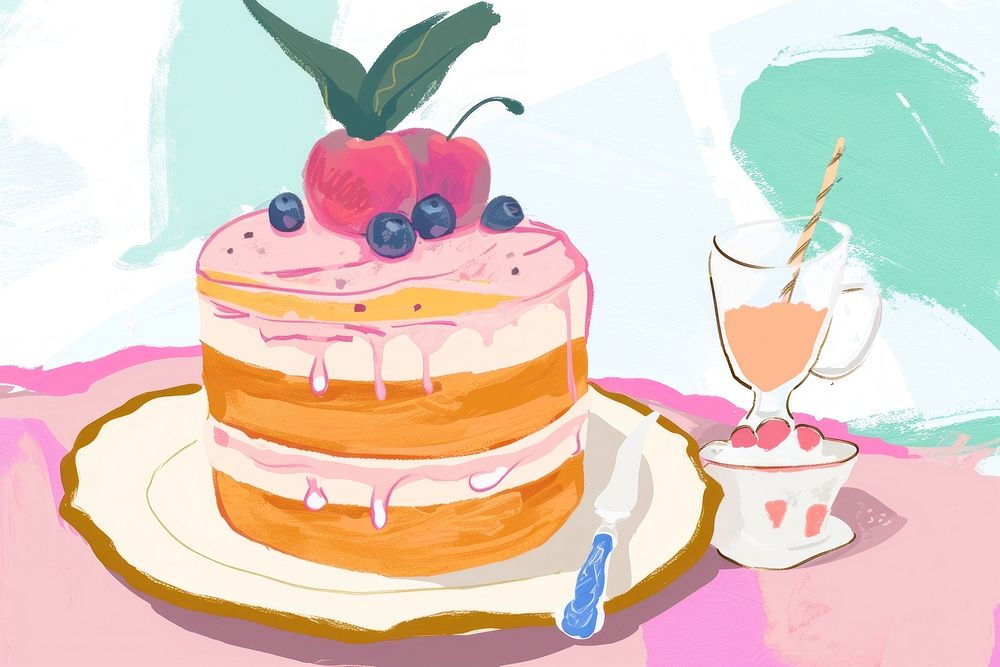 Cute cake illustration dessert icing cream.