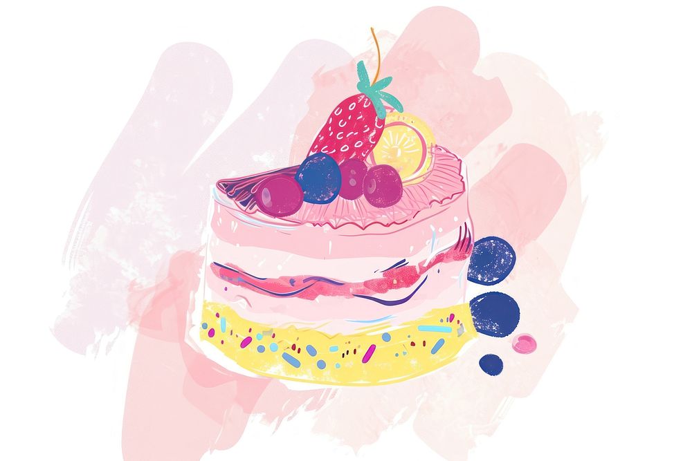 Cute cake illustration dessert berry fruit.