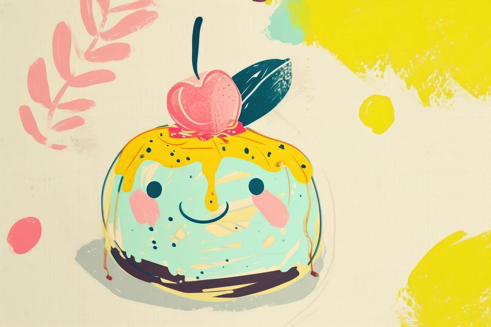 Cute pudding illustration painting dessert food.
