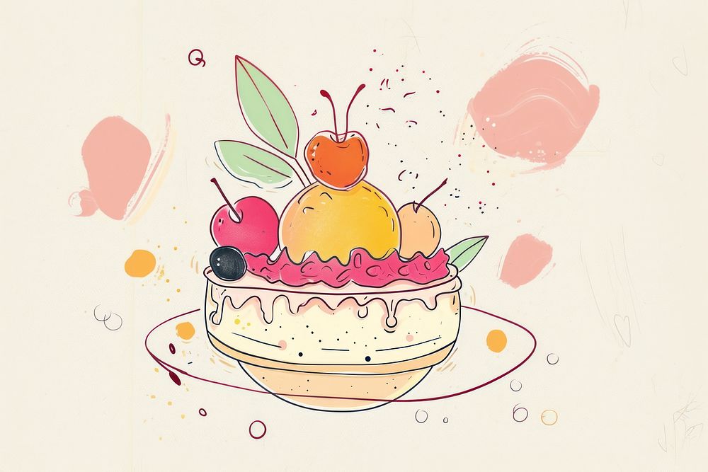 Cute pudding illustration dessert drawing sketch.