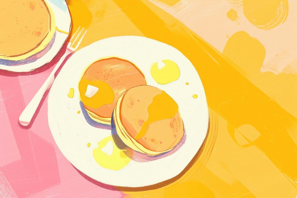 Cute pancake illustration bread plate food.