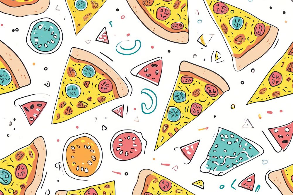 Cute pizza illustration backgrounds pattern text.