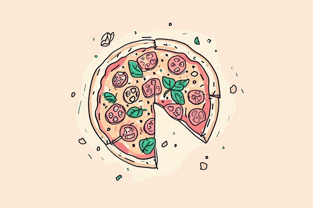 Cute pizza illustration drawing sketch food.