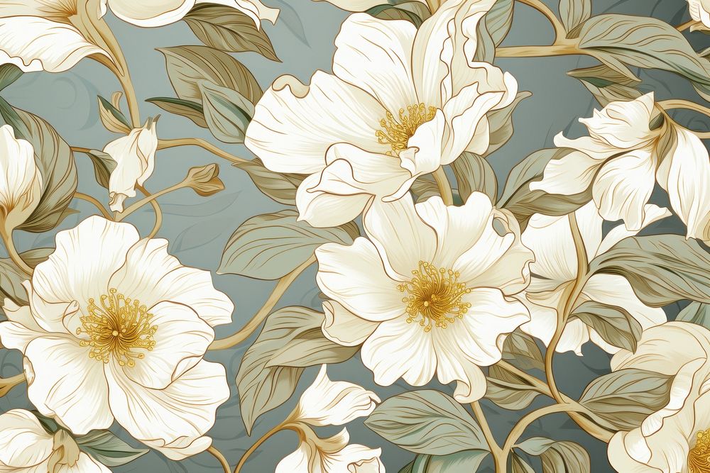 White flower wallpaper pattern plant. 