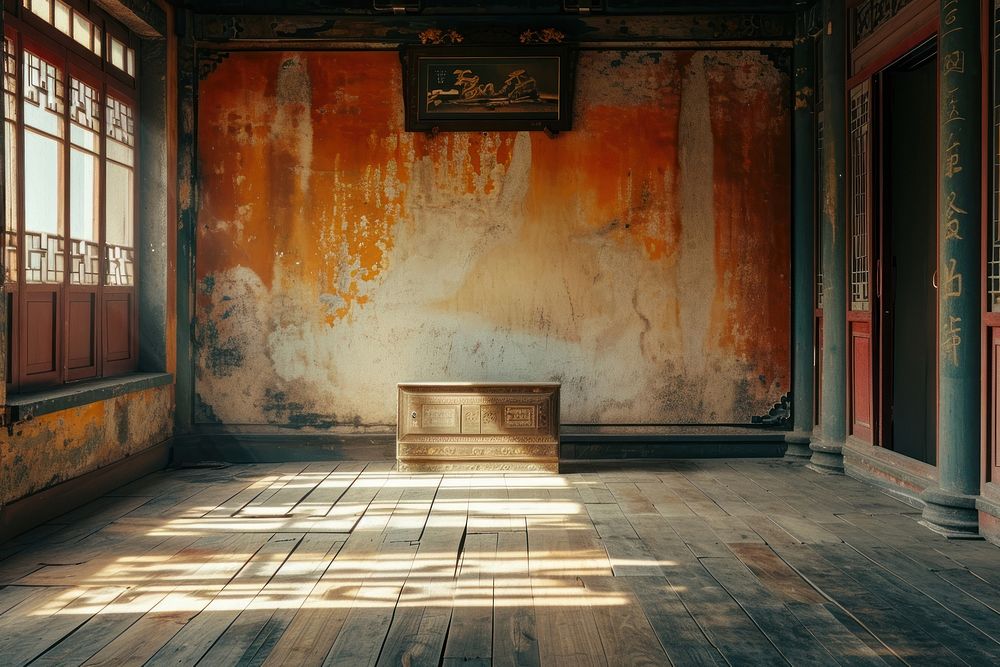 Vintage Asian room flooring old deterioration.