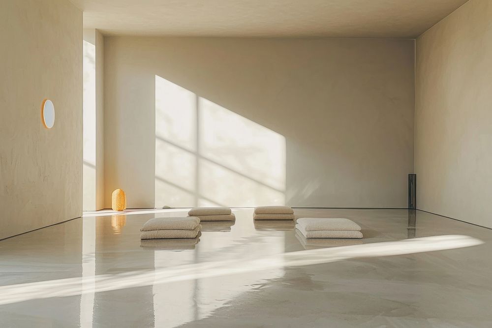Yoga studio furniture flooring architecture.