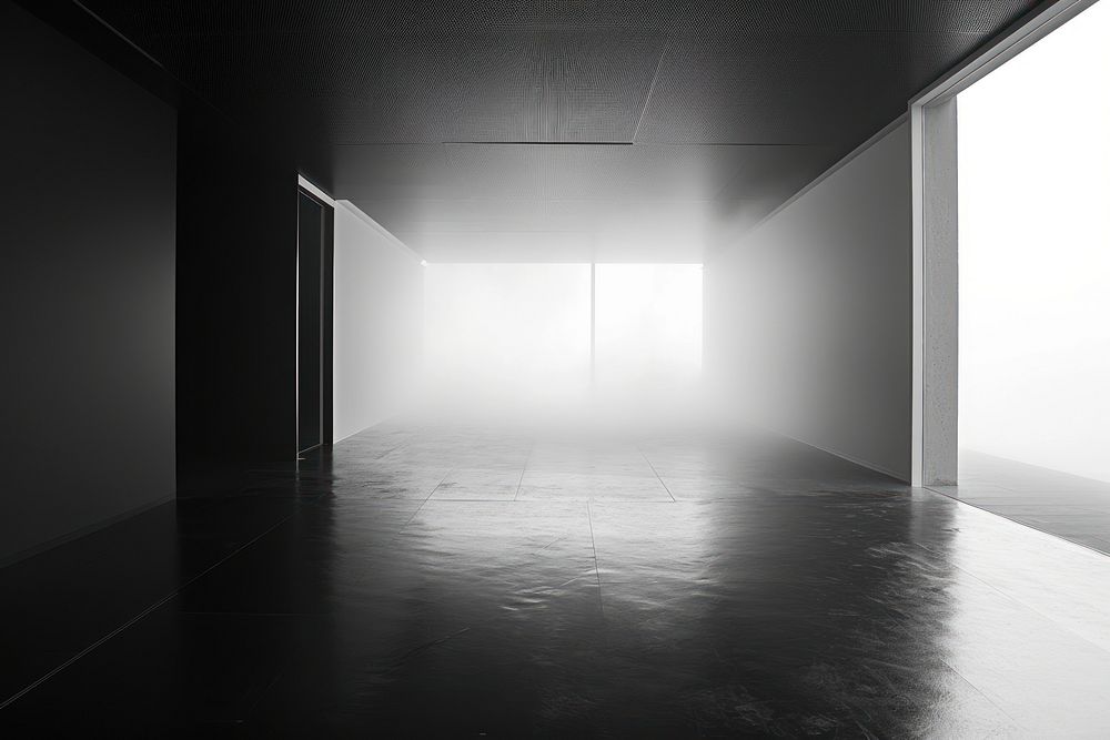 Black studio with fog architecture building flooring.