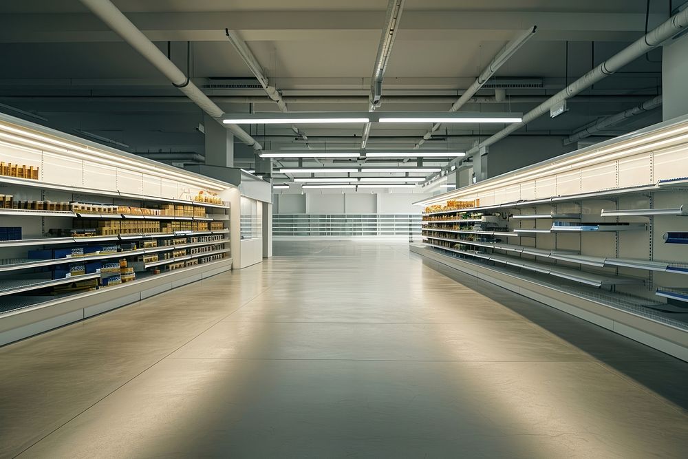Clean and clear supermarket architecture warehouse building.