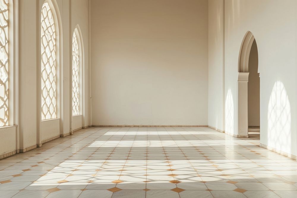 Clean and clear praying room for muslim architecture building flooring.