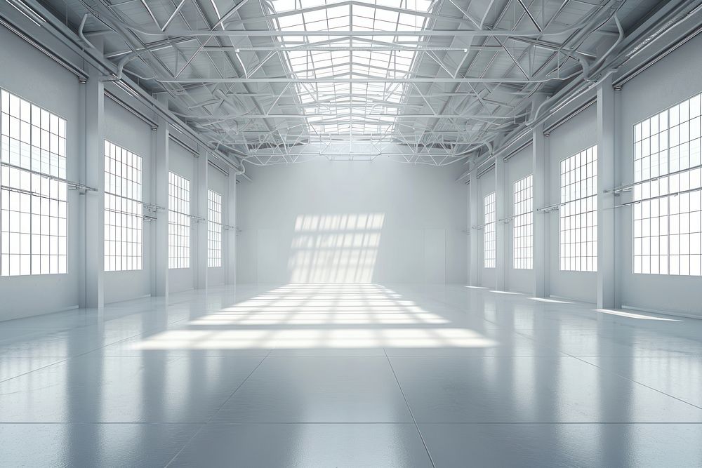 Clear and clean white concreate warehouse architecture building window.