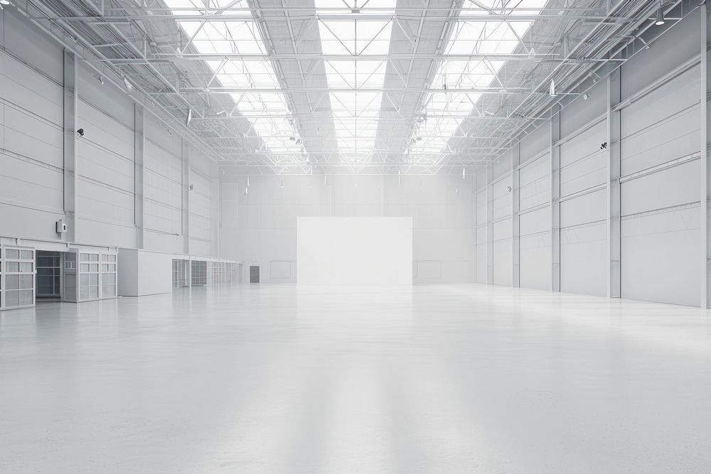 Clear and clean white concreate warehouse architecture building hangar.