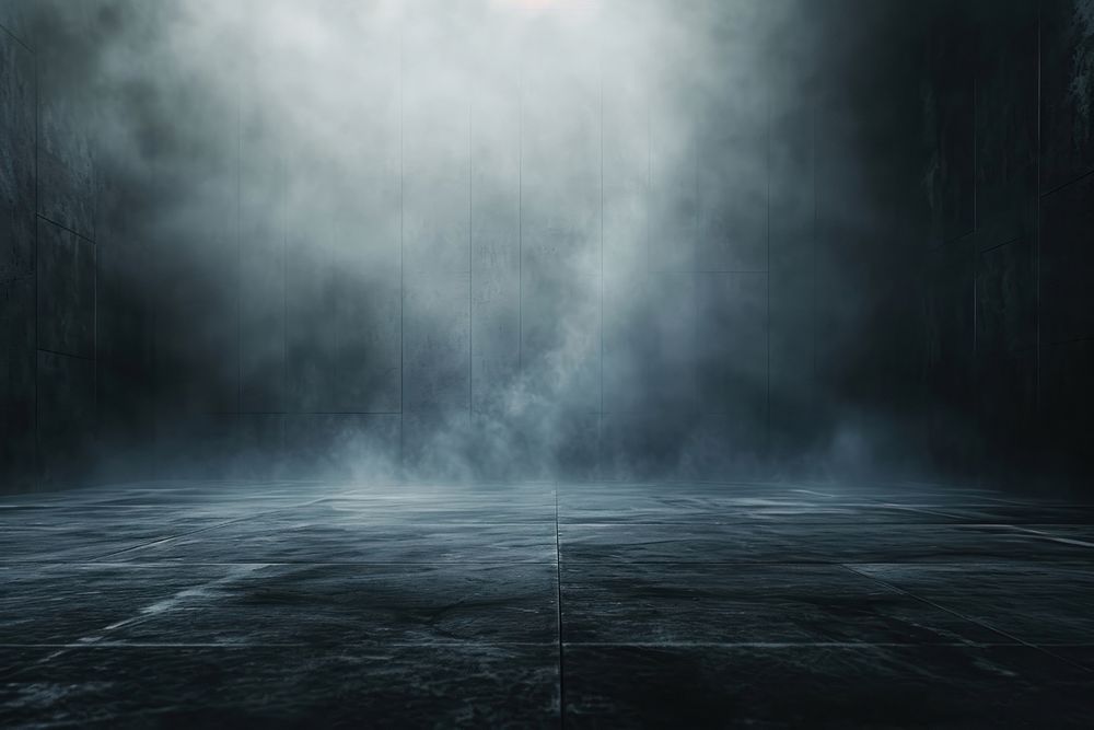 Dark black concrete texture floor room with fog architecture backgrounds monochrome.
