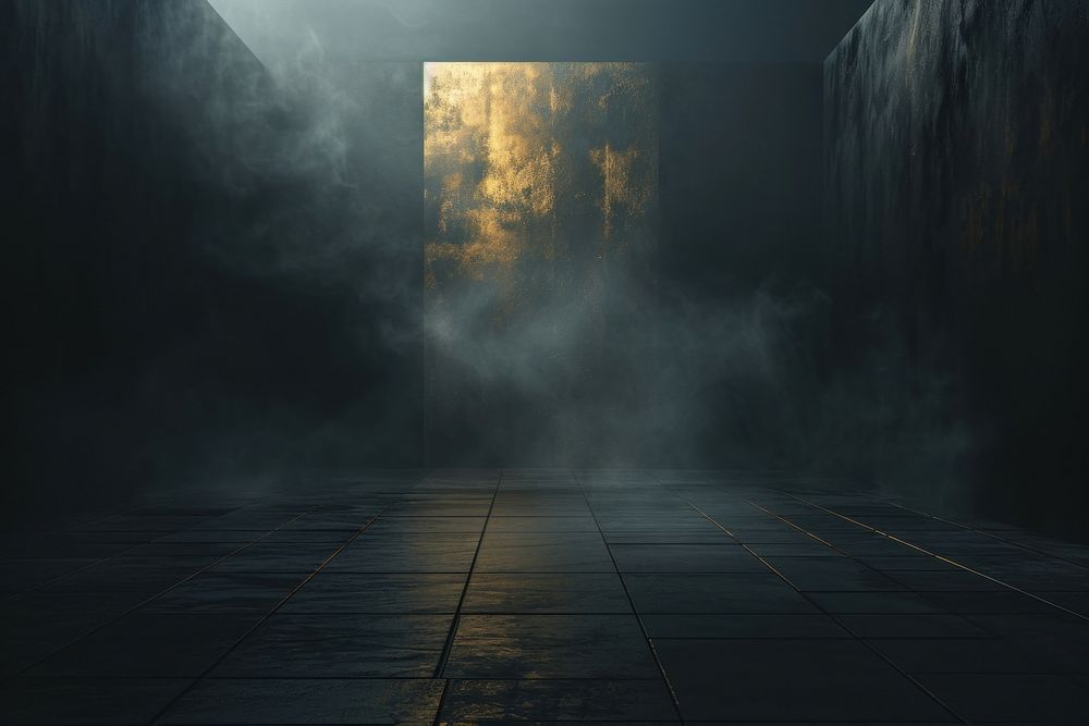Dark black gold room with minimal fog architecture backgrounds reflection.
