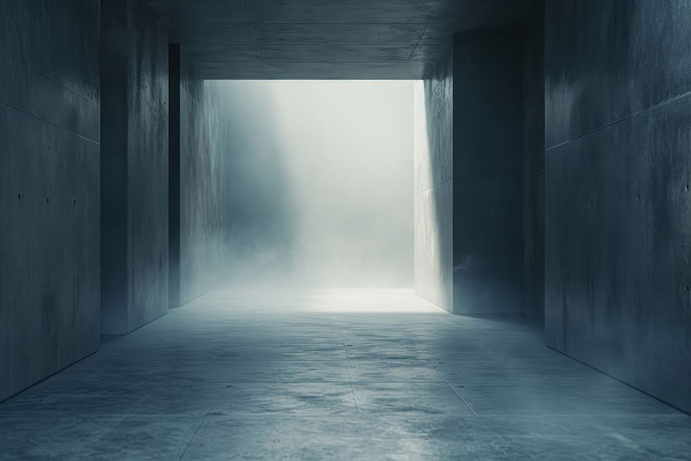 Dark concrete texture room with fog architecture building corridor.